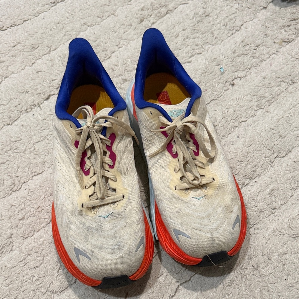 Hoka Vibrant Blue and Coral Sneakers